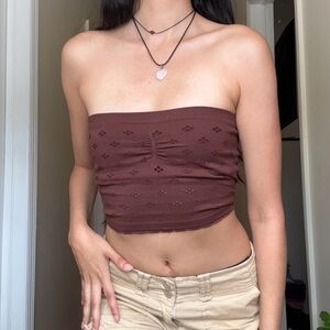 Brown eyelet tube top – Y2K fairy core / soft grunge fit